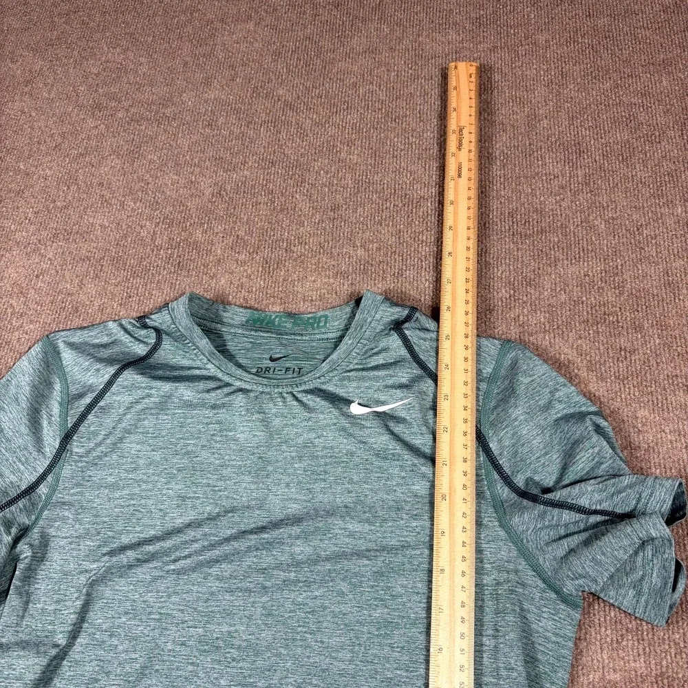 Nike Dri Fit Fitted Training T-Shirt Mens Small Heather Green Logo Raglan Sleeve